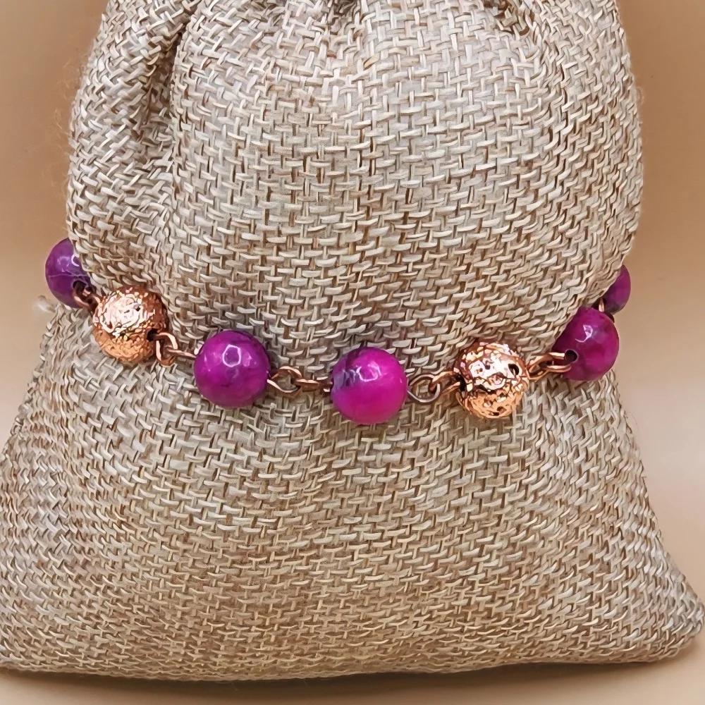 Sugilite and Copper Electroplated Lava Rock Linked Bracelet